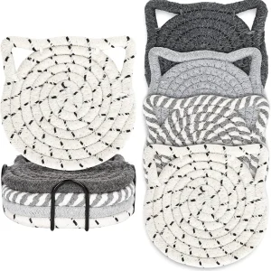 4-Piece Set Absorbent Coasters for Drinks, Minimalist Cotton Woven Coasters Coffee Table Decor Boho Cute Cup Coasters