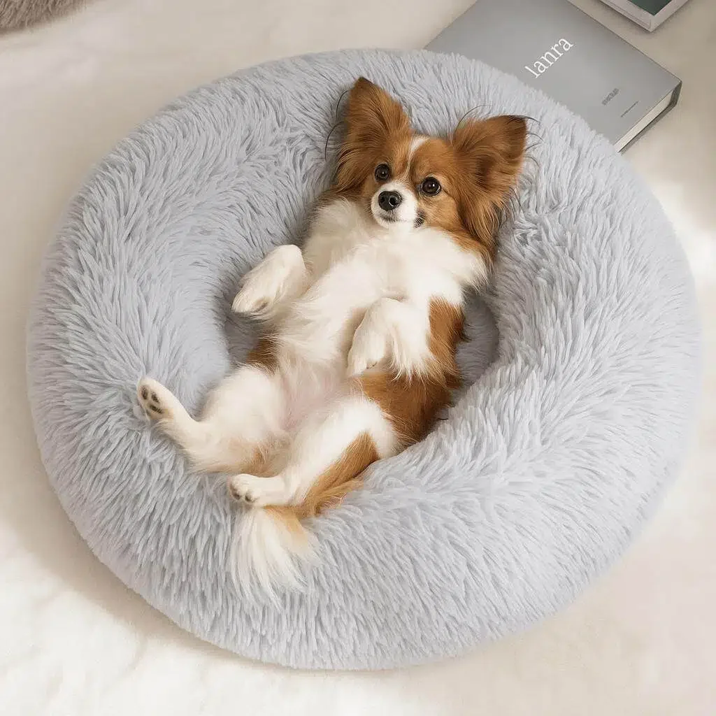 Fluffy Round donuts Dog Bed Sofa Plush Couch for Small cat Soft Cozy Pet Bed Mat in Beige Brown Gray Pink Blue Sizes S to XXXL - Image 3