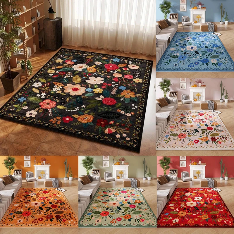 Vibrant Floral Pattern Area Rug, Multicolor Flower Designs, Soft Non - Slip Carpet for Living Room Bedroom Decor
