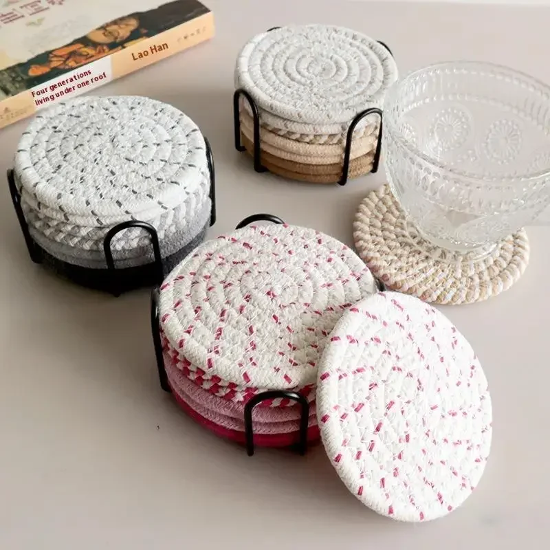 8 Pieces Cotton Rope Woven Placemats With Stand Insulation Pads For Drinks Woven Coaster Set Home Decoration - Image 3
