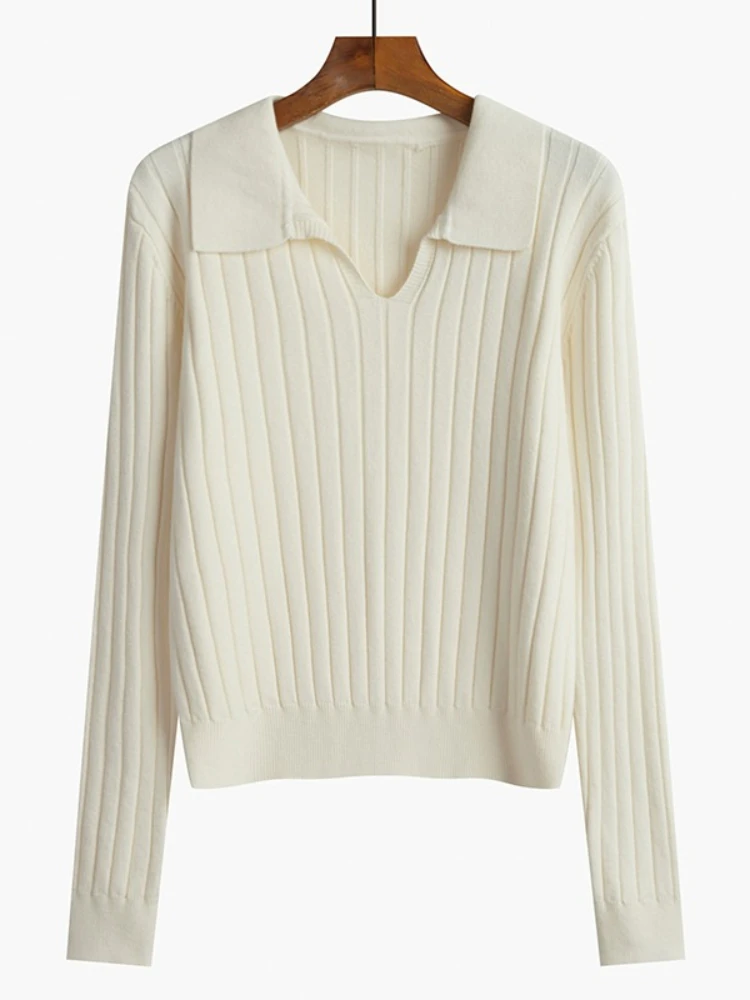 Autumn Winter Long Sleeve Knitted Sweater Women POLO Collar Pullover Female V-neck Elastic Skinny Knit Base Layer Tops Jumpers - Image 2