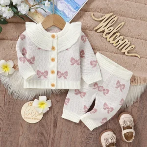 2pcs Infant Girls Clothes Autumn Winter Knitted Newborn Full Sleeve Sweaters Jackets+Pants Outfits Suit 0-9m Children Spring Set