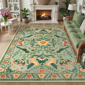 American Pastoral Style Flora Fauna Print Rugs Carpet for Living Room Bedroom Decor Home Anti-slip Large Area Carpets Doormat