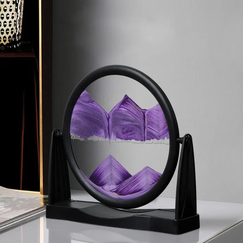 Rotatable Sandscape Moving Sand Art Picture Round Glass Quicksand Liquid Hourglass Office Home Decor Flowing Sand Painting Gifts