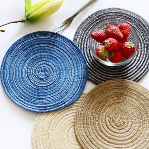 Nordic Style Imitation Cotton Yarn Placemat Round Ramie Woven Coaster Insulation Dish Mat Household Anti-scald Mat