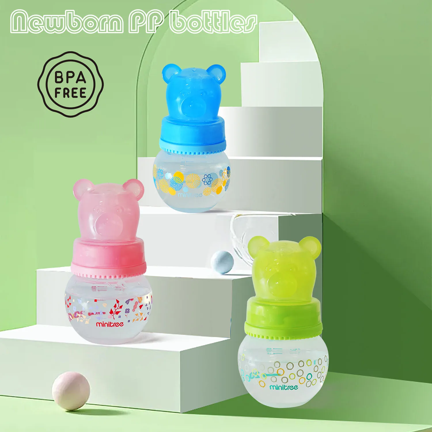 60ml cute baby bottle, bear design, blue/pink/green, leak-proof, drop-proof, 0-6 months baby dedicated - Image 2