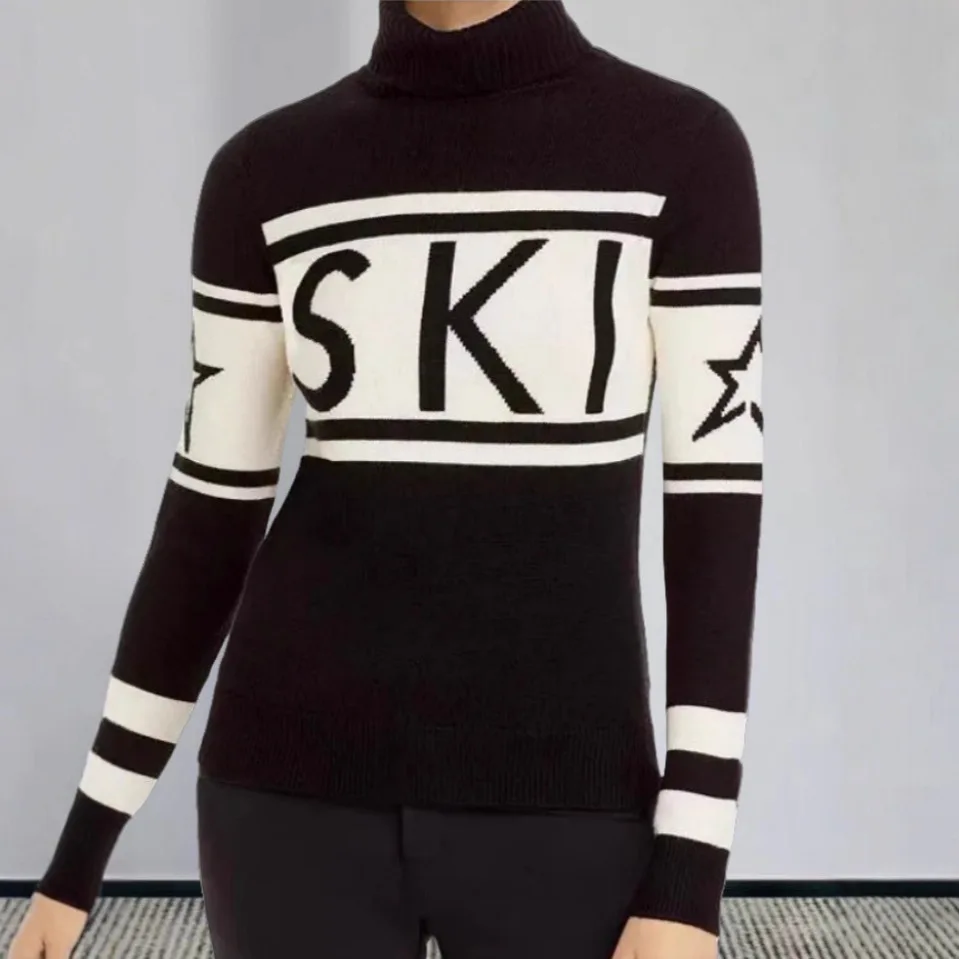 Woman Clothes Sweater American Style New Slim Fit Star Letter Print. Collar Sweater Fashionable And Elegant Style Foreign Trade - Image 2