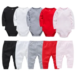 2 /3 Pcs/set Baby Clothing Set 100% Cotton Plain Baby Romper+Pant Newborn Bodysuit Trousers Blank Legging Kids Clothes For 0-12M
