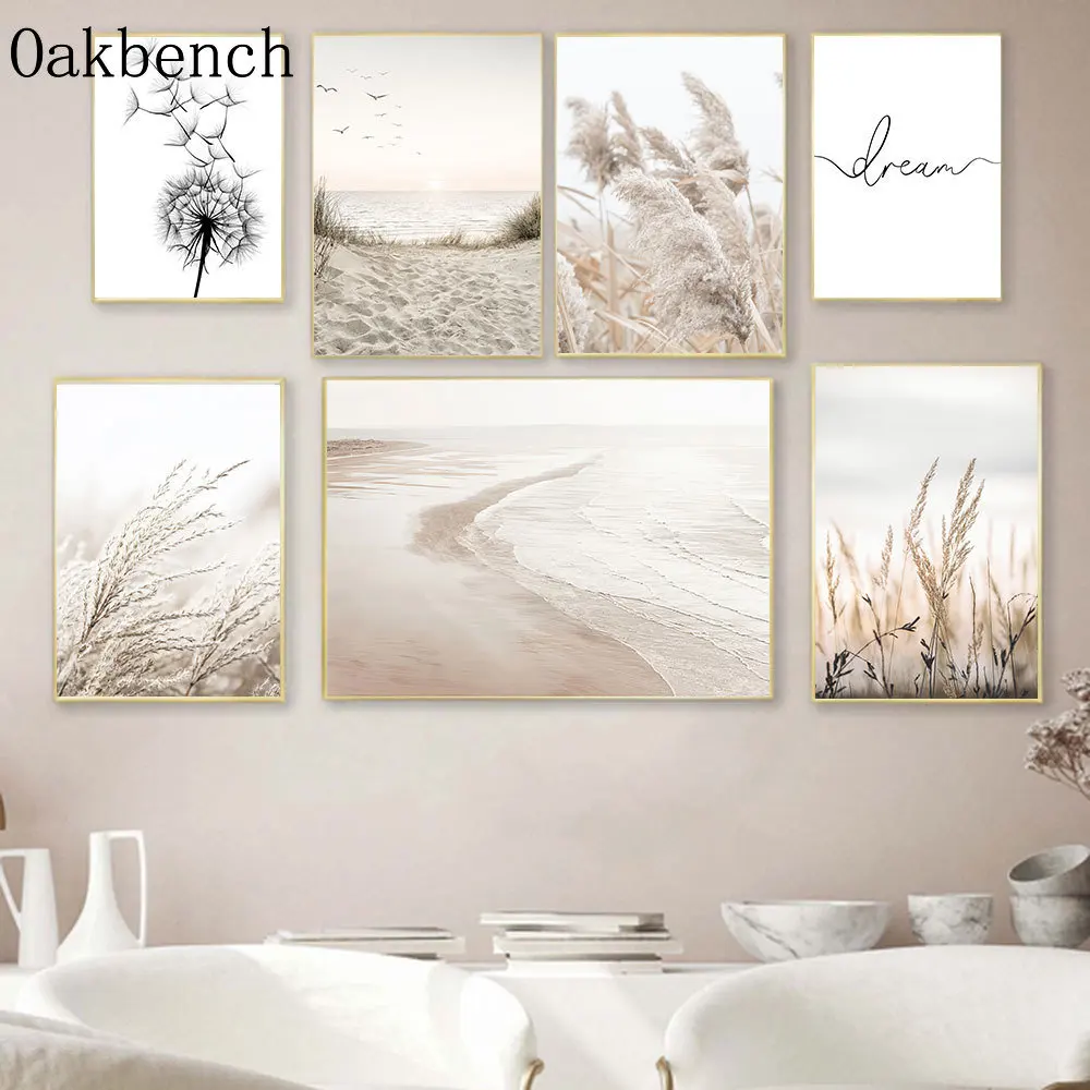 Dried Grass Canvas Poster Beach Sea Wall Art Reed Art Prints Dandelion Print Pictures Nordic Wall Posters Living Room Decoration - Image 4