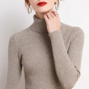 AOSSVIAO Women Turtleneck Sweater Knitted Soft Pullovers Basic Solid Color Warm Slim Sweaters Women Autumn Winter Casual Jumper