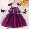 Summer Baby Girl Dress With Cute Floral Print Suspender, Sweet Princess Chiffon Dress For Girls