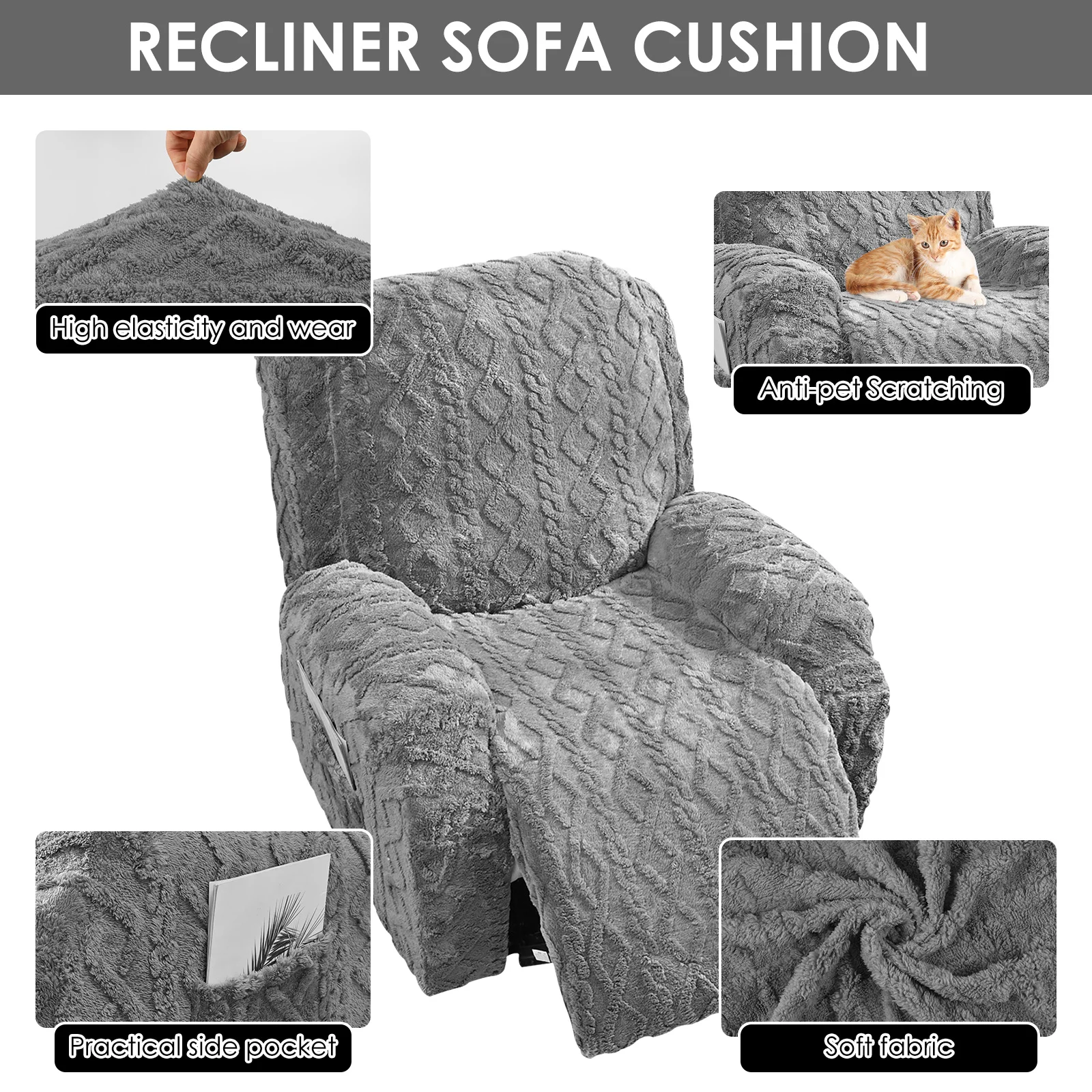 4Pcs/Set Recliner Chair Cover Polyester Elasticity Single Sofa Cover Full package Thickened Recliner Protector Home Decoration - Image 5