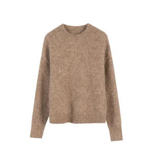 SuyaDream Warm Alpaca Pullovers for Woman, Dropped Sleeved Loose Sweaters, 2025 Fall Winter Top, Camel, Beige