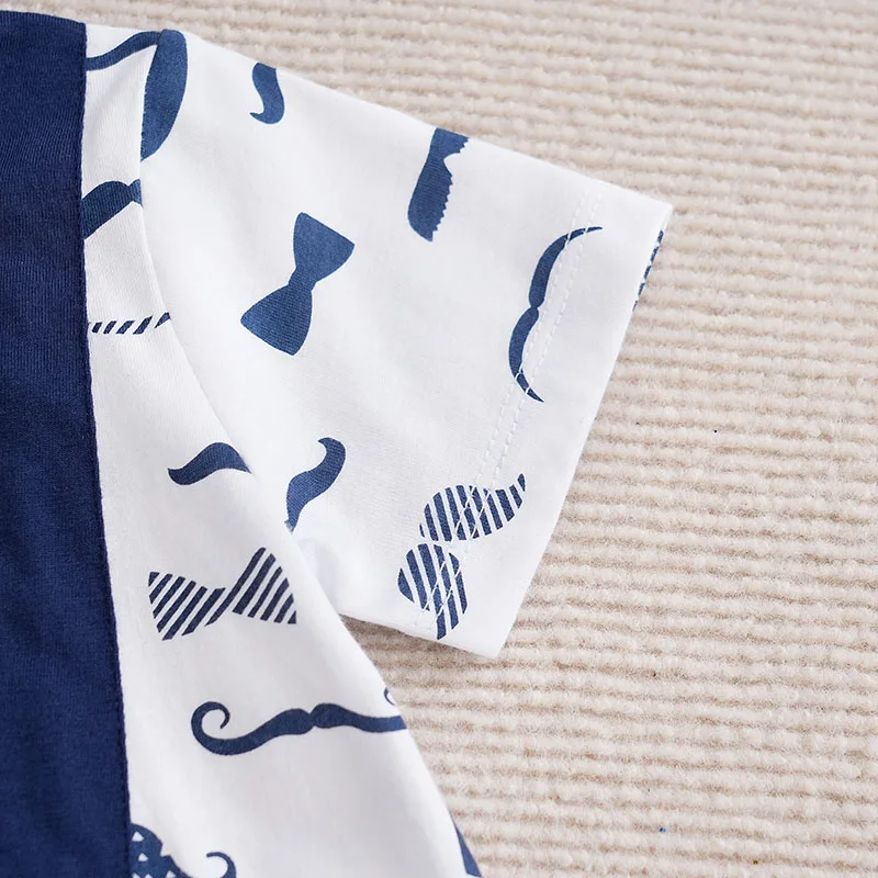 Newborn Baby Boy gentleman's bow tie printing fashion romper Summer white Beard print cotton short sleeve clothing 0-18 months - Image 5