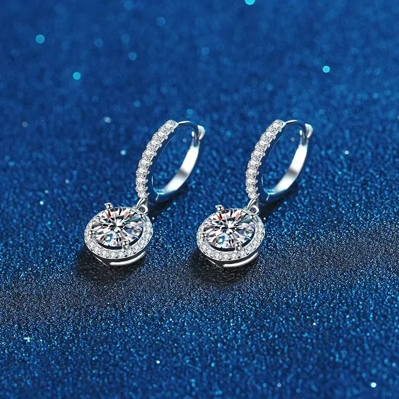 925 Sterling Silver 1 Carat Moissanite Round Earrings for Women Luxury Evening Style - Image 6