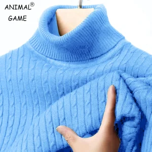Animal Game Men's Long Sleeve Knit Cold Blouse Outdoor Turtleneck Pullover Sweater Casual Sweater Winter Basic Warm Sweatshirts