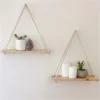 Premium Wood Swing Hanging Rope Wall Mounted Floating Shelves – Plant Flower Pot Indoor Outdoor Decoration Simple Design