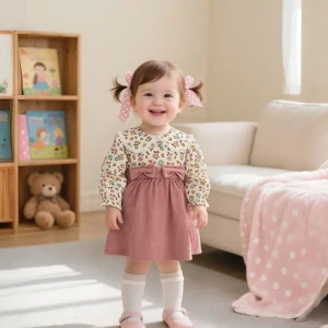 Spring And Autumn New Baby Girl Dress With Sweet Flower Print, Baby Girl Dress And Children'S Clothing (9 Months To 3 Years Old)