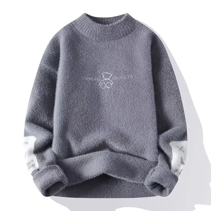 Men Winter Warm Black Sweater Pullovers Vintage Knitted Men's Rock Hip Hop Plush O Neck Top Men's Cloting New 2024 - Image 2