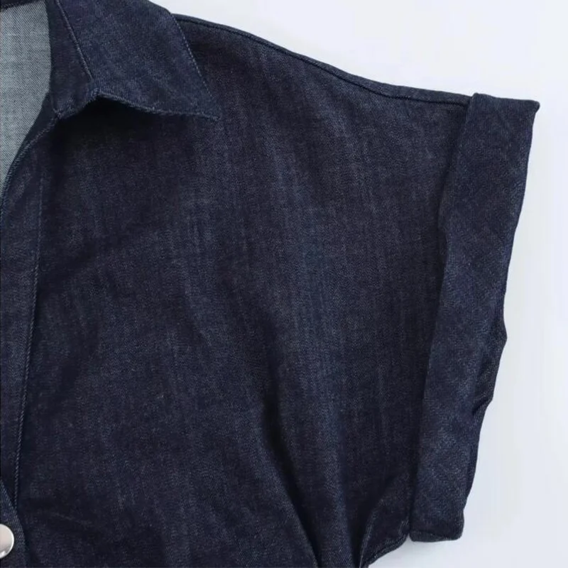 Denim Dress Women's Spring Summer Casual Long Dresses For Women 2026 New Fashion Ruched Short Sleeve Streetwear Midi Dress - Image 5