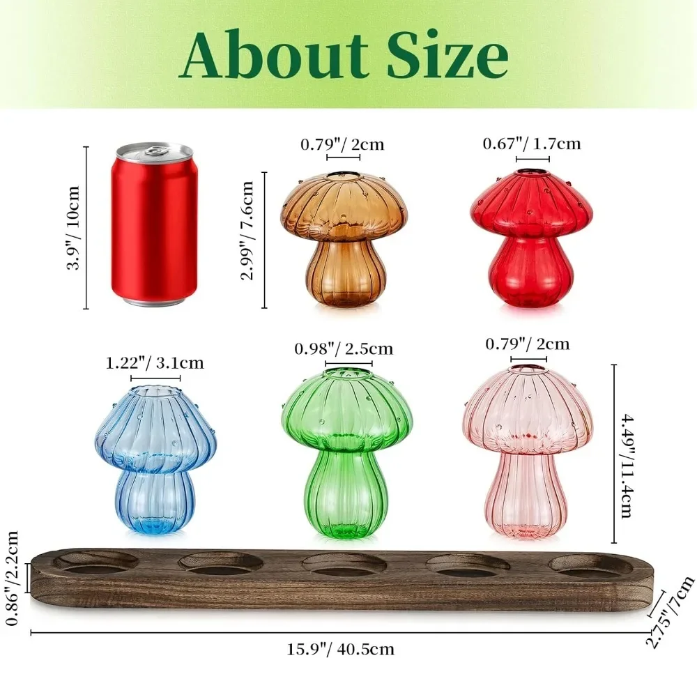 3/5Pcs Glass Colorful Mushroom Planter Vase with Wooden Stand Unique Hydroponic Planter for Home Office Decor - Image 2