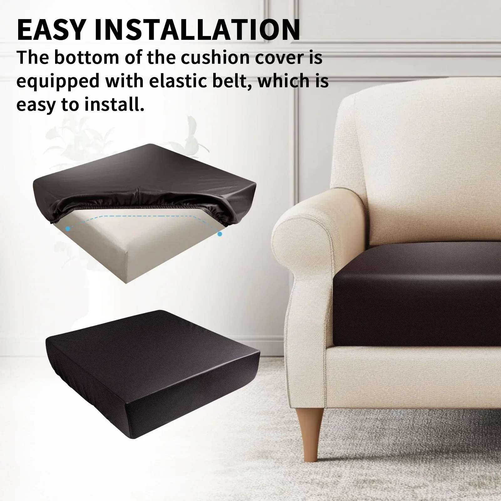 PU Leather Waterproof Sofa Seat Cushion Cover Elastic Chair Settee Seats Furniture Protector For Home Living Room Pets Kids - Image 4