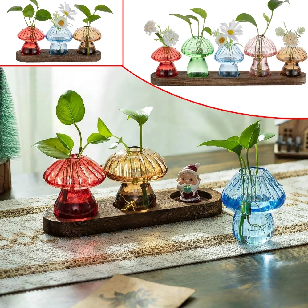 Cute Transparent Colorful Mushroom Glass Vase Propagation Terrarium for Plants & Flowers for Plant Lovers Home Office Decor - Image 3
