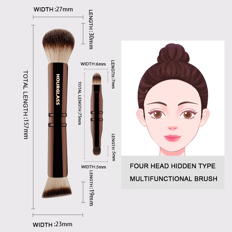 Hourglass Makeup Brush- No.24 Four-Head Multifunctional Brush Loose Powder Foundation Concealer Eyeshadow Concealed Makeup Brush - Image 4