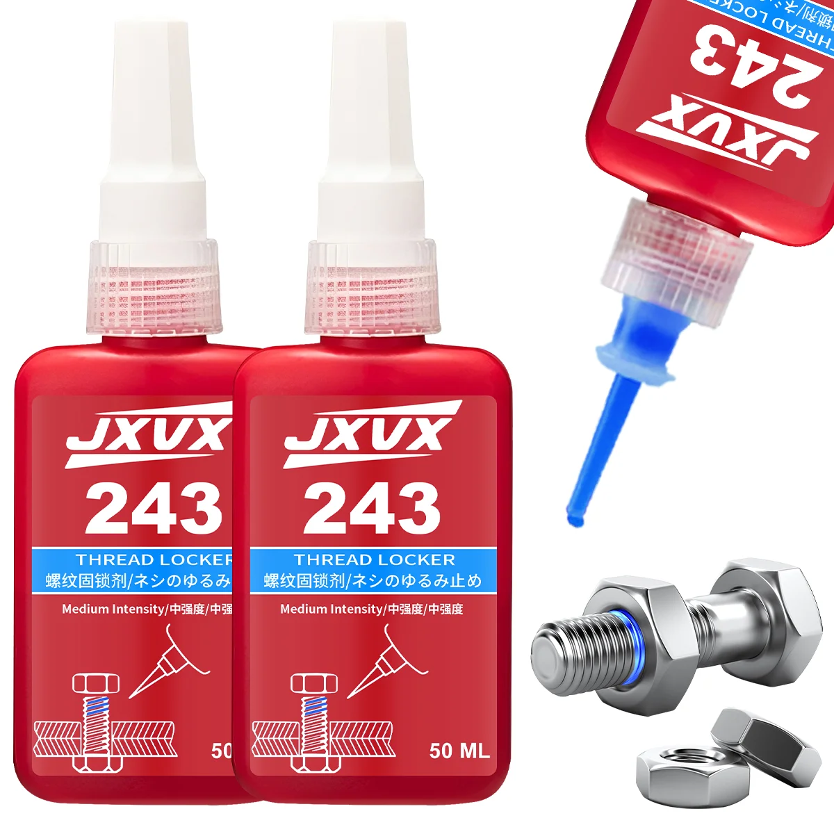 Threadlocker 243 Threadlocking Compound (Equivalent to Loctitl) Vibration-Resistant Anti-Loosening Adhesive Blue Medium Strength, High Temperature Resistant 50ml