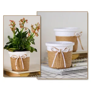 Paper Rope Braided Fresh Flowers Pot Woven Small Potted Grass Planter Decorative Basket Indoor Flower Pots Cover Plant Container