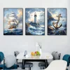 1PC/3PCS Landscape Sailboat Ocean Poster Canvas Painting Prints Sky Blue Sea Wave Wall Art for Living Room Home Decor Frameless