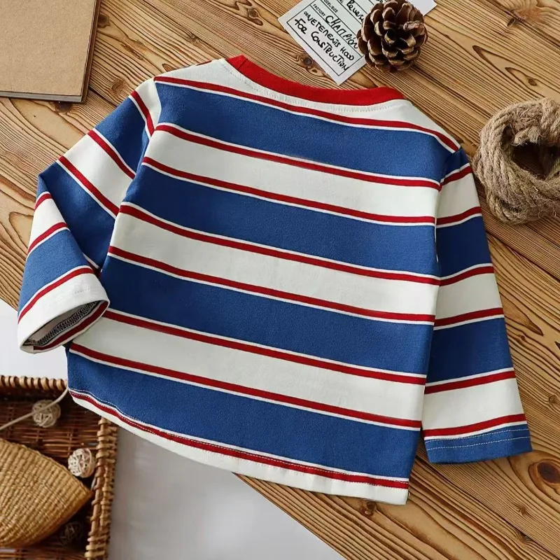 Kids Long Sleeve T-shirt 2025 New Retro Striped Cotton Shirt Spring Autumn Casual Top for Baby Toddler Boys Girls - Image 2