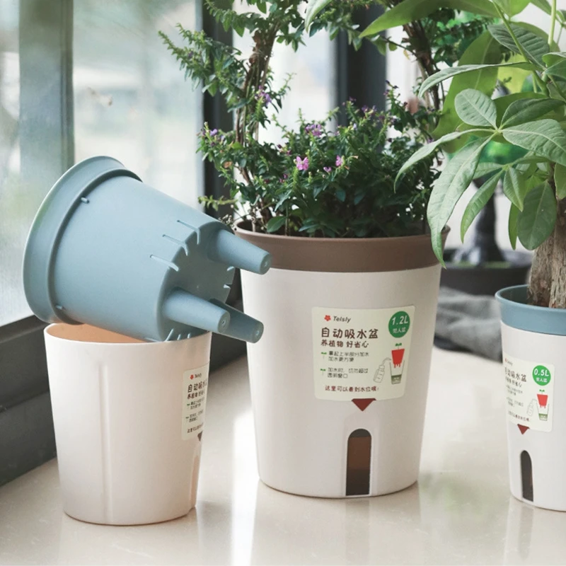 Self Watering Plant Pots Plastic Flowerpot Planter with Drainage Holes Hydroponics Flower Pot Plastic Lazy Automatic Plants Pot