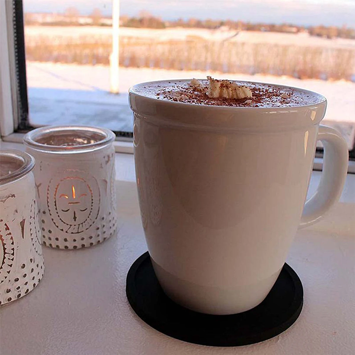 7pcs Non-slip Silicone Drinking Coaster Set Holder Cup Coaster Mat Set Black Round Silicone Mat Home Office Table Decor Cup Pad - Image 3