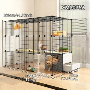 Cat Enclosure with Roof, Large Space Cat Villa with Toilet, Indoor Cat Cage, Litter Box, Small Animal Enclosed Enclosure
