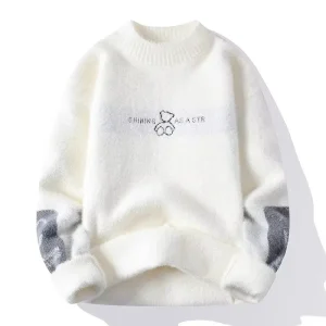 Men Winter Warm Black Sweater Pullovers Vintage Knitted Men's Rock Hip Hop Plush O Neck Top Men's Cloting New 2024