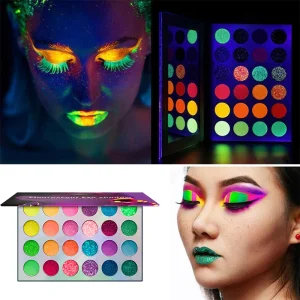 24 Color Neon Matte Luminous Eye Shadow Palette Cosmetics UV Glow in Dark Fluorescent Stage Clubbing Glitter High Pigment Makeup