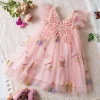 Summer Baby Girl Butterfly Wing Princess Dress Floral Embroidery Sleeveless Gauze Dress Girl Wedding Party Costume Nine Colors