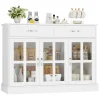 Getone Kitchen Sideboard with 3 Drawers 3 Glass Doors Sideboard Storage Cabinet Buffet White 108x38x98.5 cm