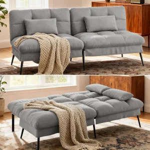 COMHOMA Fabric Sofa Bed 2 Seater Upgraded Frame 5-Gear Back Angle Adjustable Futon Sofa for Living Room