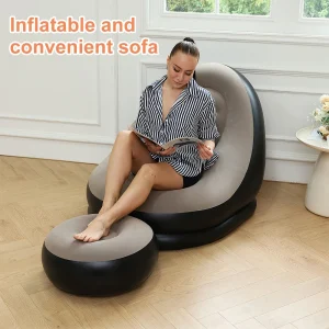 Outdoor Inflatable Sofa With Footstool Lazy Leisure Relaxation Lounge Chair for Living Room Bedroom Camping