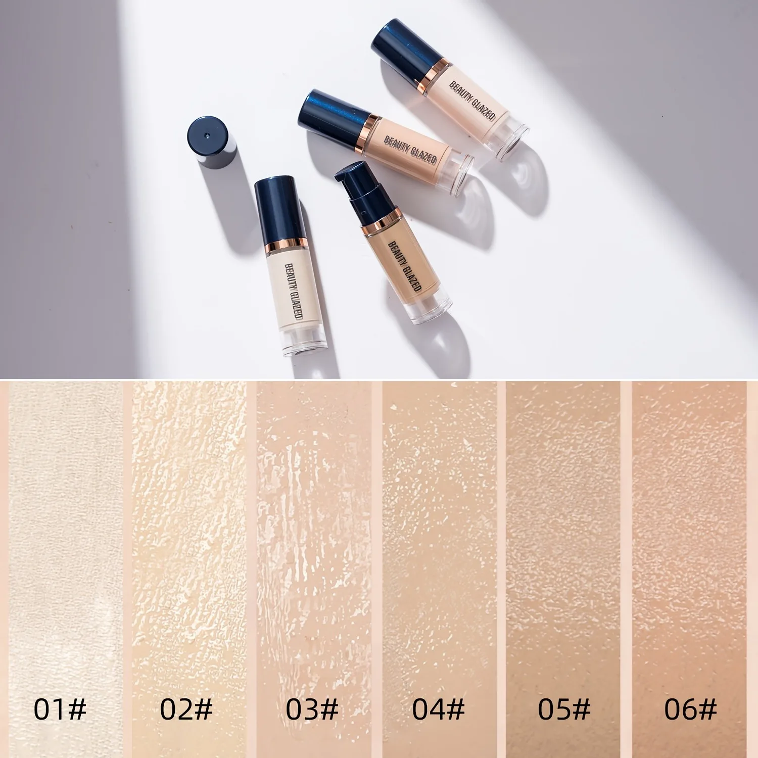 Beauty Glazed 6 Color Liquid Foundation Concealer - Full Coverage, Long-Lasting, Waterproof, Natural Effect, - Image 2