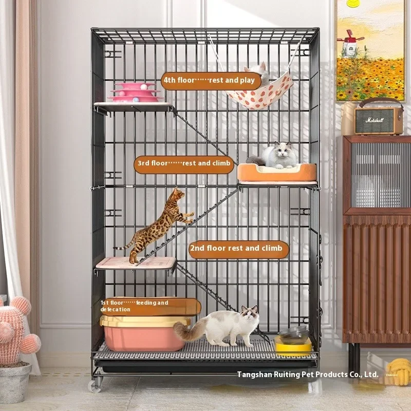 Indoor Cat Villa Cage with Foldable Design Large Multi-Story Cat House Encrypted Pet Cage Furniture for Home - Image 6