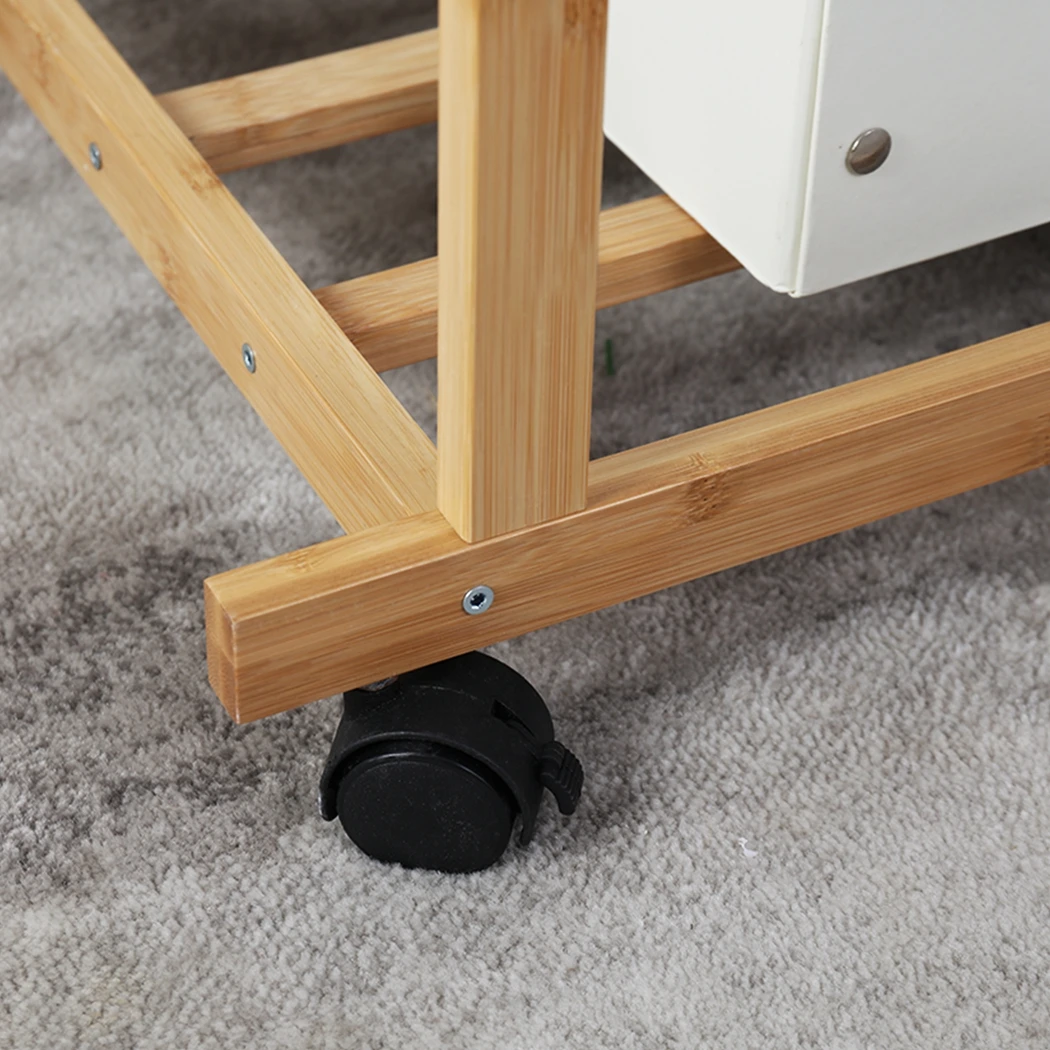 Clothes Rail Rack Bamboo Double Hanging Clothes Organizer on Wheels Free Standing Garment Rack with Storage Shelves Coat Rack - Image 4