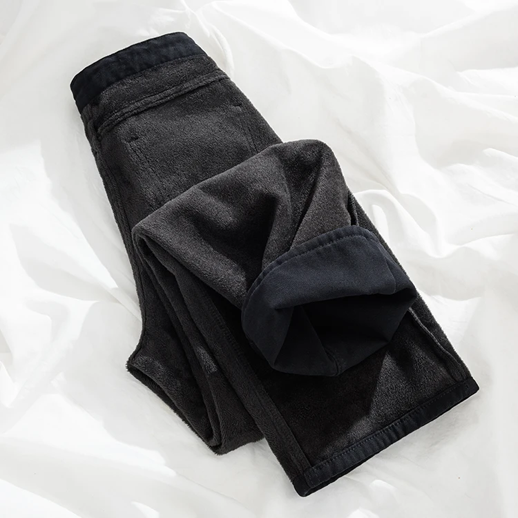 Women's Autumn/Winter Jeans Fleece-Lined and Thickened Straight-Leg Loose-Fit Plus Size for Cold Weather Classic Stretch Trouser - Image 4