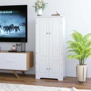 Getone Kitchen Cupboard Tall Storage Cabinet Sideboard Pantry Cupboard with 4 Doors 58.2x31.5x123cm White/Black