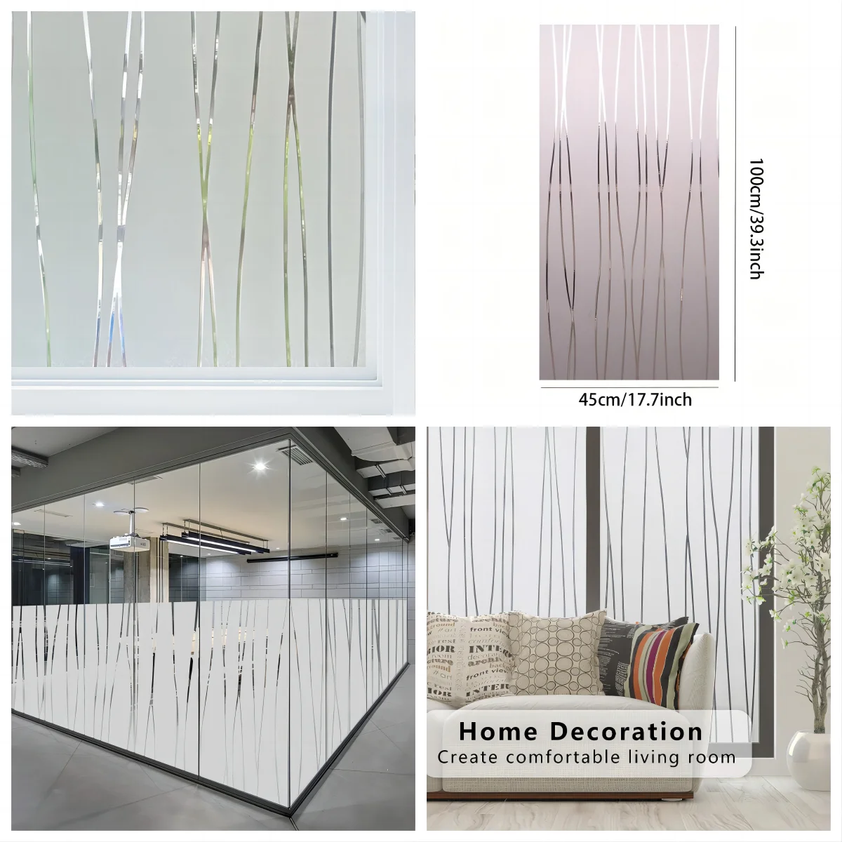 Frosted Window Film Privacy Film for Glass Windows Stripe Patterns Window Frosting Film Self-Adhesive Glass Film for Home Office - Image 3