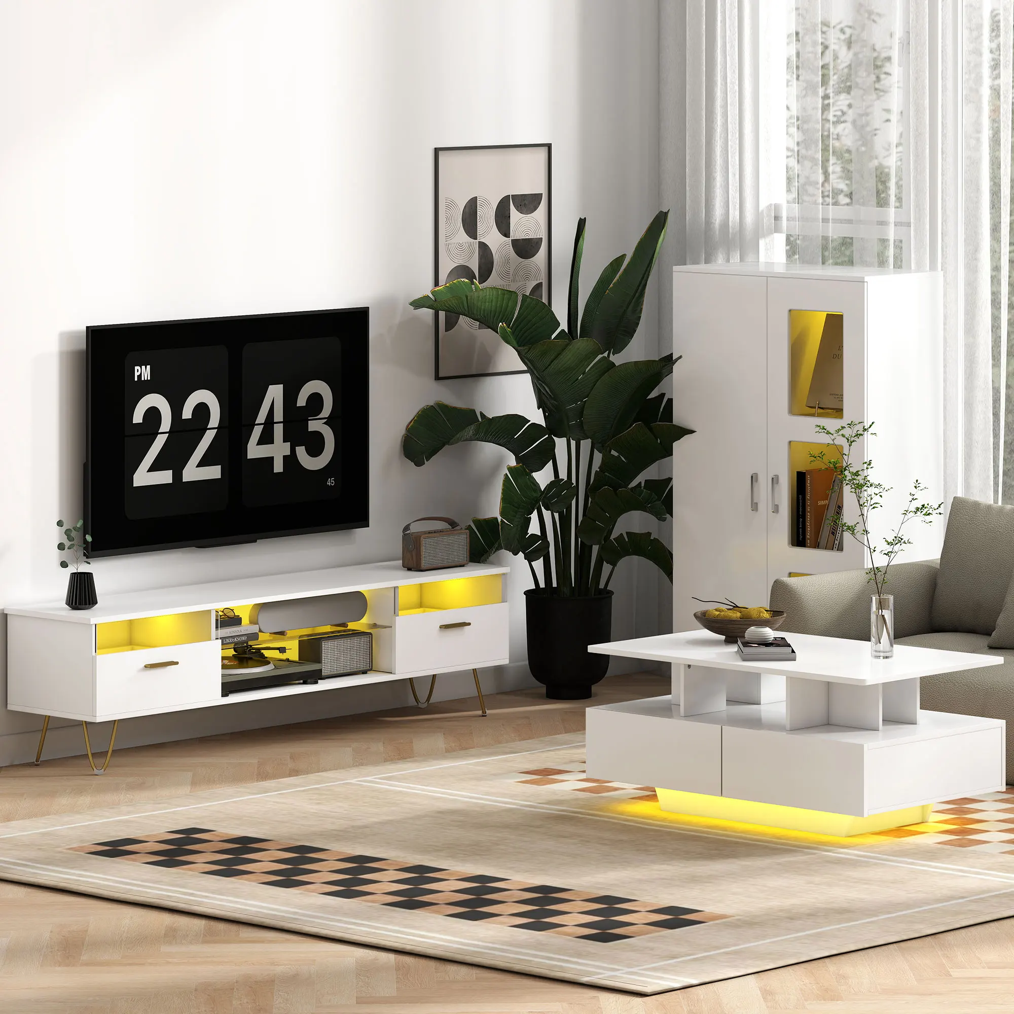 HOMCOM Display Cabinet with Glass Shelves, Sideboard for Living Room, White - Image 5