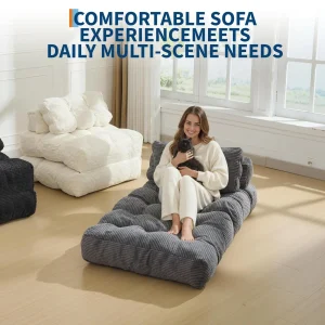 Convertible Folding Sofa Bed With Pillow & Side Pocket Comfy Foldable Mattress Lounge Chair Bed For Living Room Bedroom