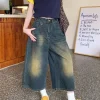 Retro Blue Wide Short Jeans Women Baggy Y2k Jorts Casual Vintage Streetwear Harajuku Korean Style Denim Shorts Basic Summer 2024